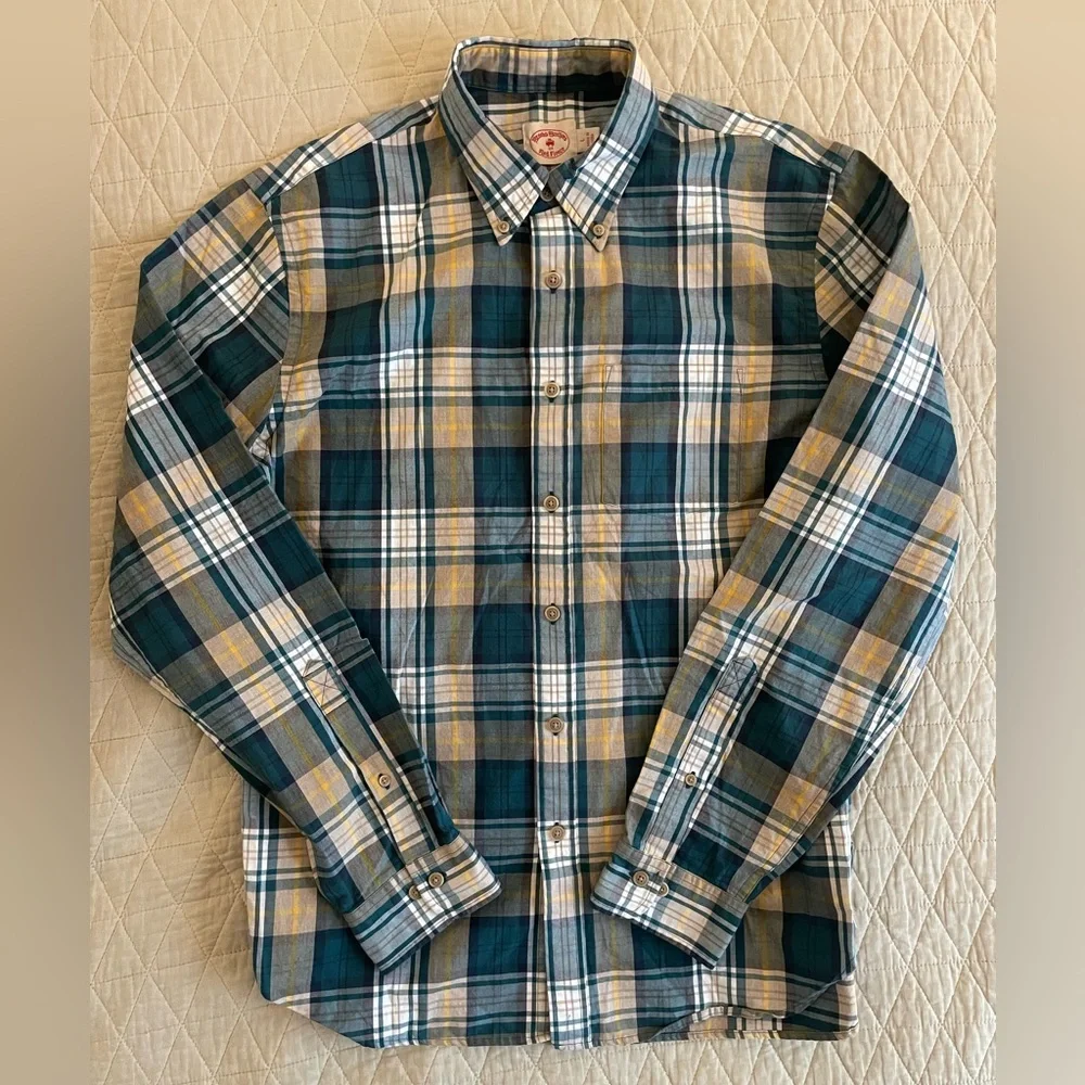 Brooks Brothers Red Fleece Plaid Print Button Down Sport Shirt in Green Size L - Picture 2 of 5